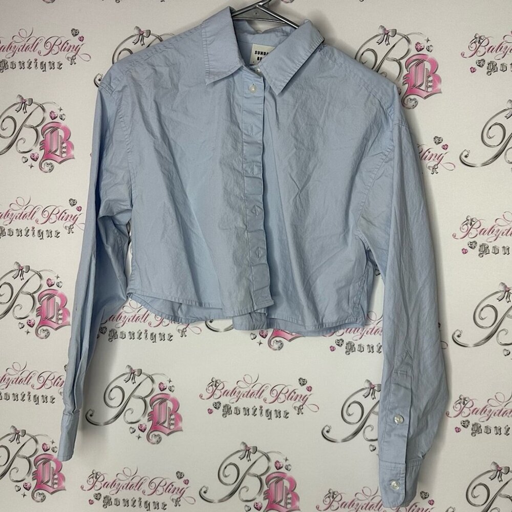 Sunday best button up crop long sleeve aritzia classic blue buttons shirt top